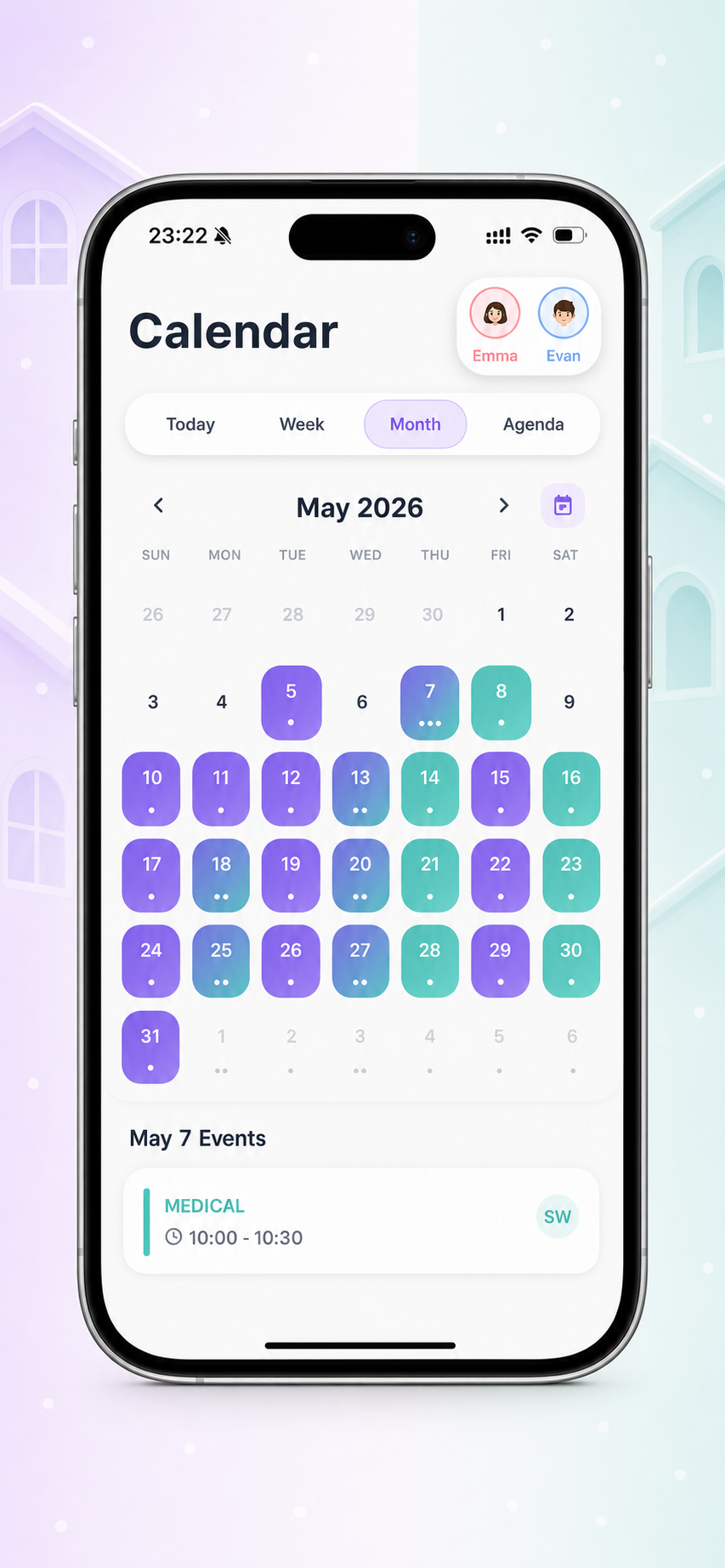 Hando shared activity calendar screen